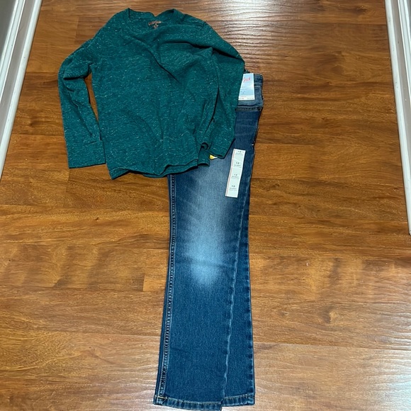 Cat & Jack Other - Cat and Jack Skinny Denim Jeans & Long Sleeve soft green Shirt Set